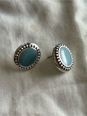 Vintage Ken Craft Sterling Silver Studs/Sparkly Light Blue (Aventurine?) Inlay